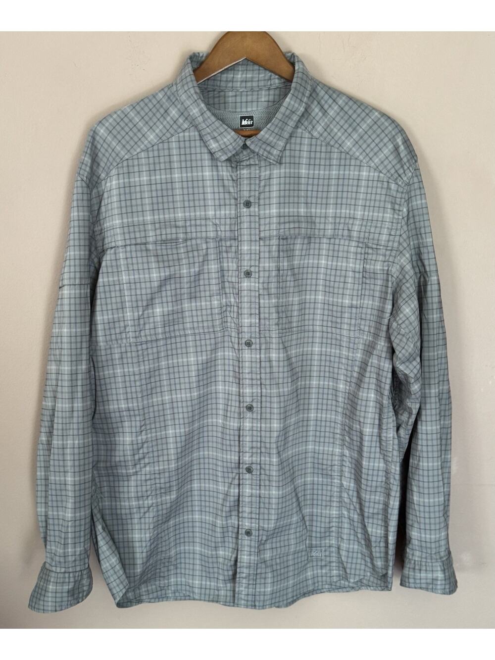 REI Shirt Mens 2XL Gray Plaid Long Sleeve Vented Hiking Fishing